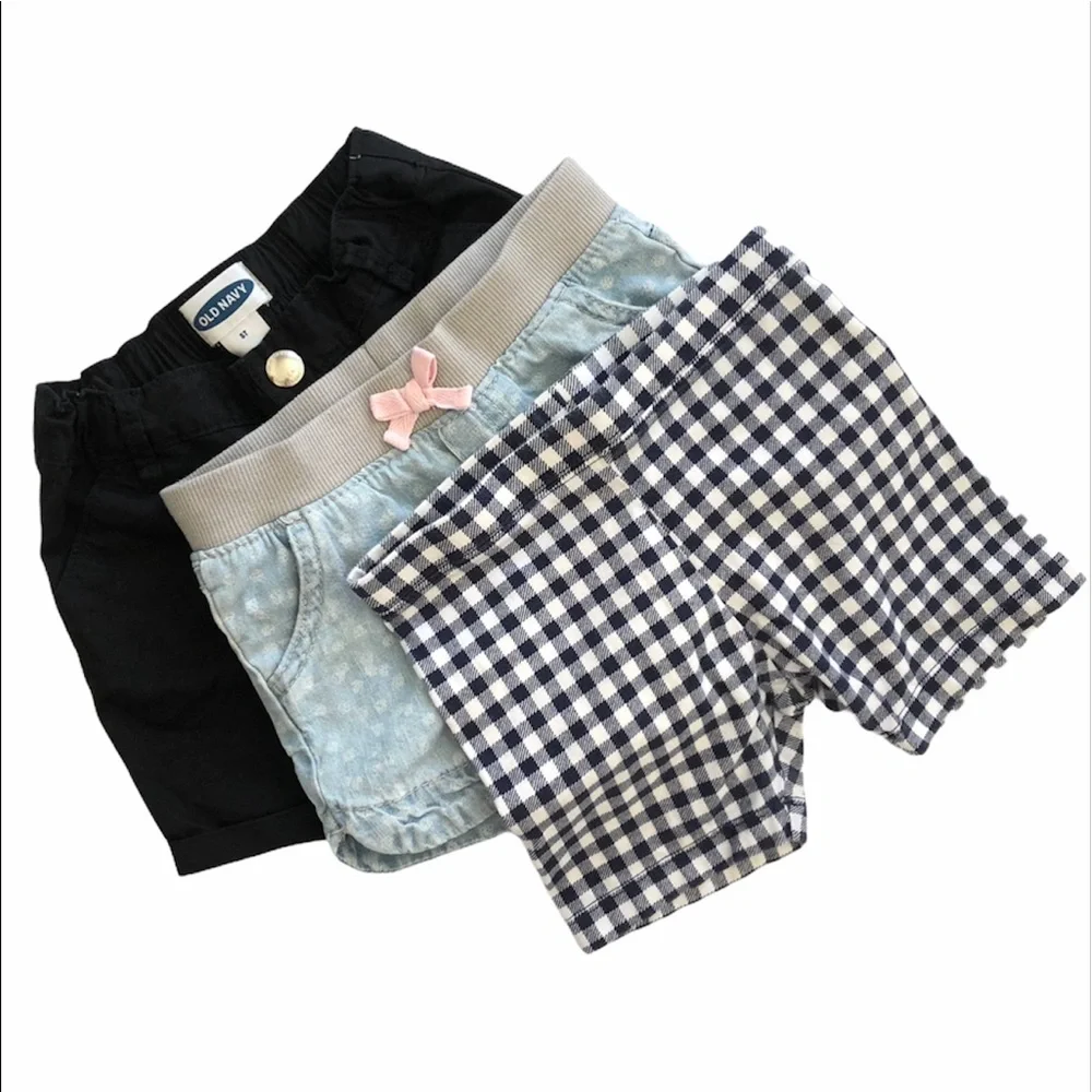 Toddler Shorts Bundle Set of Three Black Blue Polka Dot Gingham Sz 5T